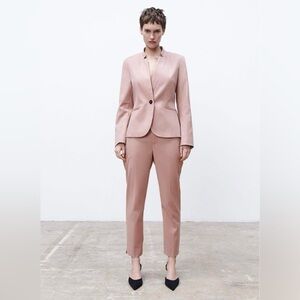 NWT Zara Heathered Tailored Blazer and Pant Set in Dusty Pink 2/4